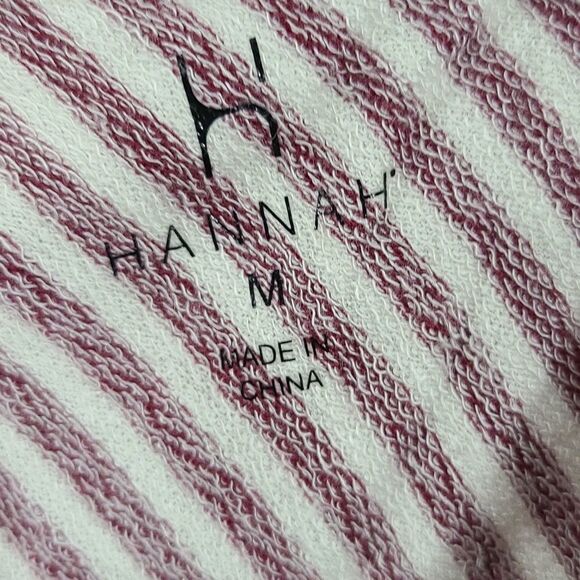 Hannah NWT Red Stripe Sleeveless Blouse V-neck French Terry Soft Knit Top Ruffle - Picture 4 of 8